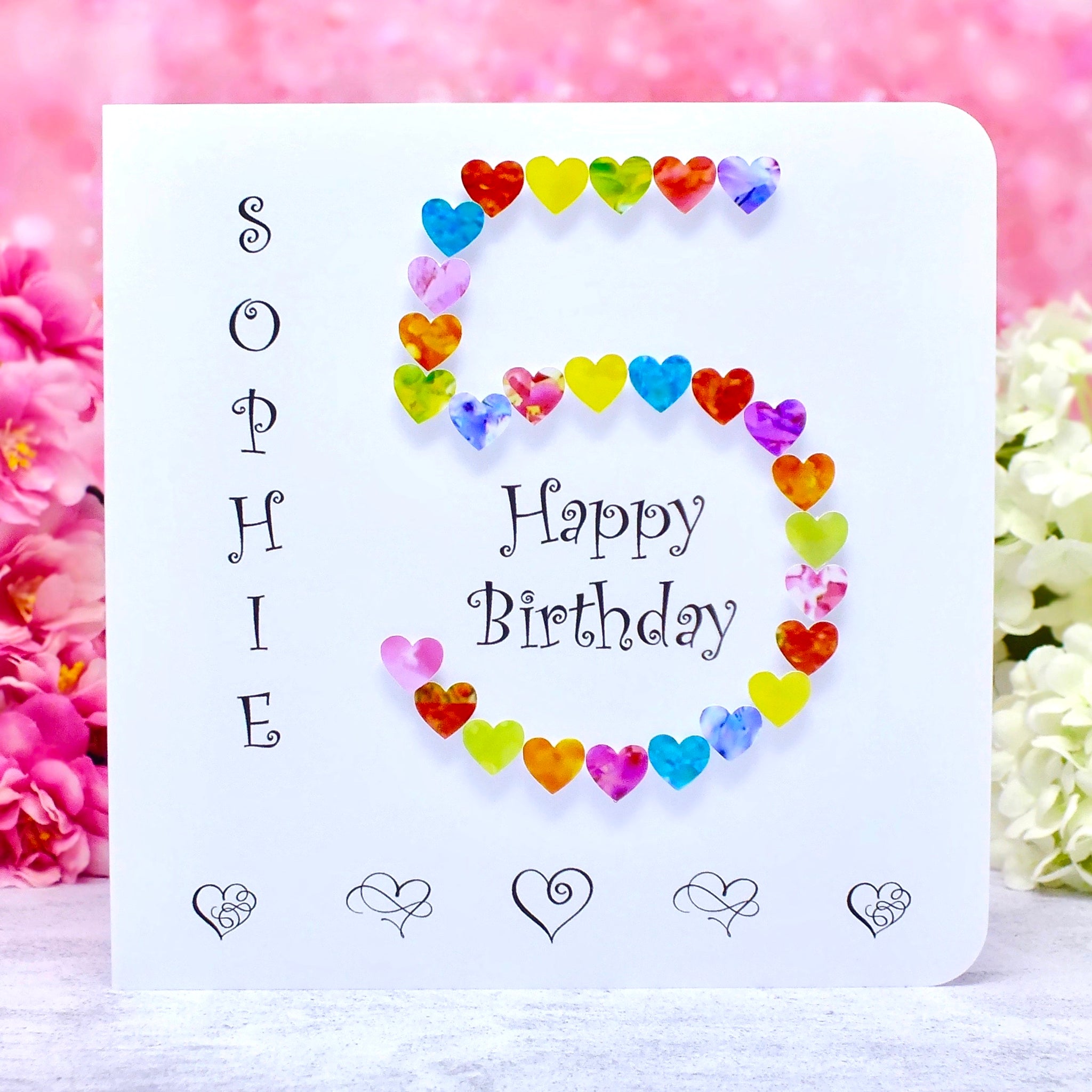 5th Birthday Card - Hearts, Personalised Main