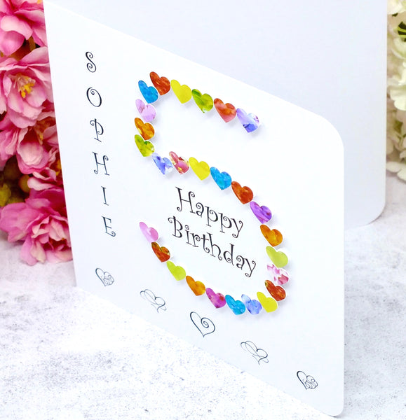 5th Birthday Card - Hearts, Personalised Side