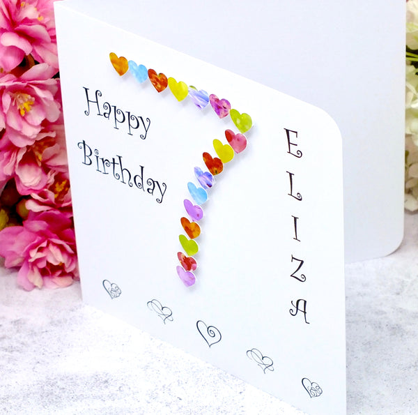 7th Birthday Card - Hearts, Personalised Side
