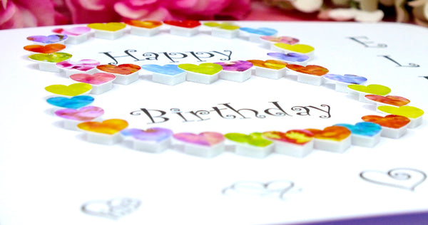 8th Birthday Card - Hearts, Personalised Close Up