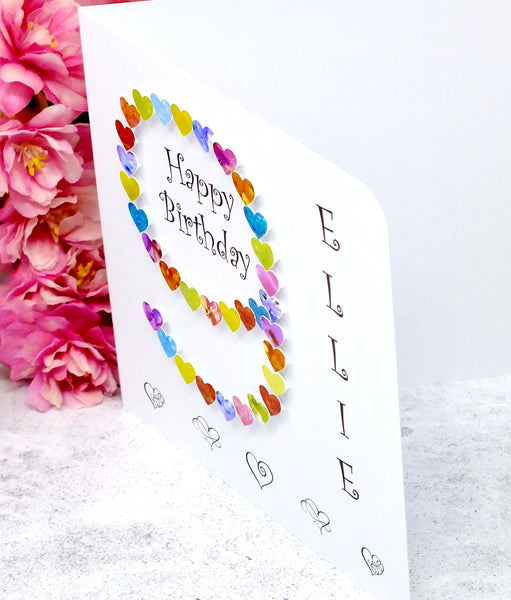 9th Birthday Card - Hearts, Personalised Side
