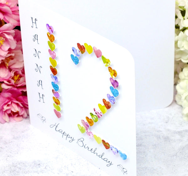 12th Birthday Card - Hearts, Personalised Side