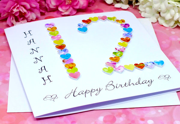 12th Birthday Card - Hearts, Personalised Alternate View