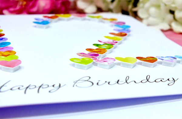 12th Birthday Card - Hearts, Personalised Close Up