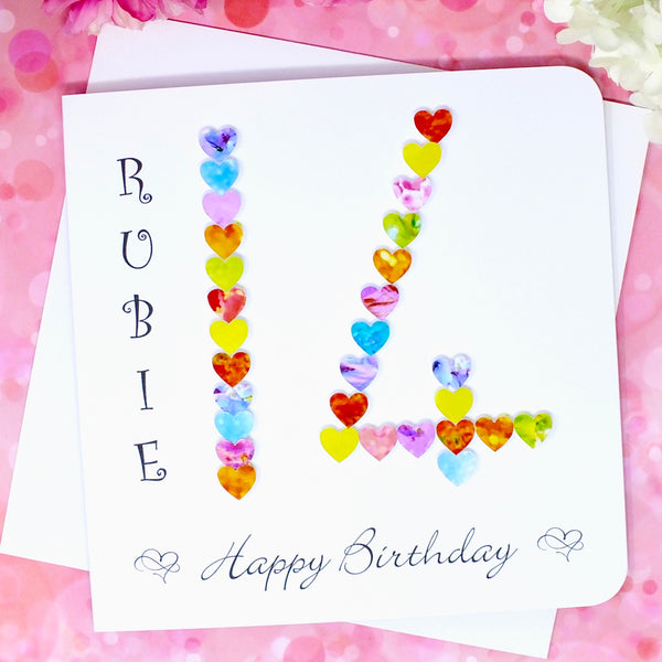 14th Birthday Card - Hearts, Personalised Front