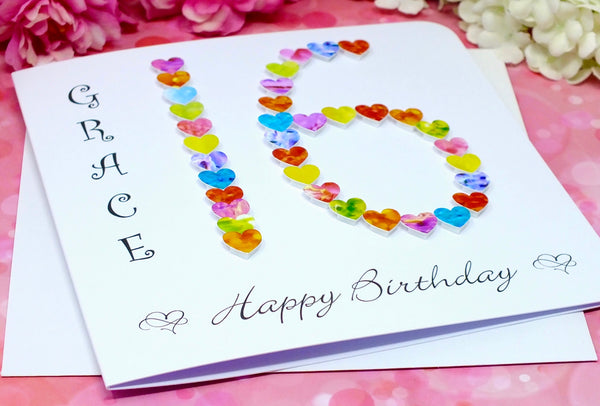 16th Birthday Card - Hearts, Personalised Alternate View