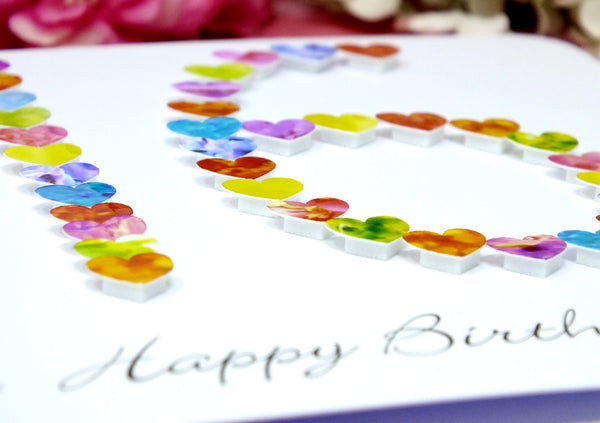 16th Birthday Card - Hearts, Personalised Close Up
