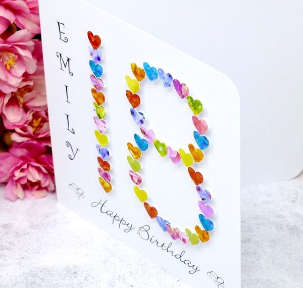 18th Birthday Card - Hearts, Personalised Side