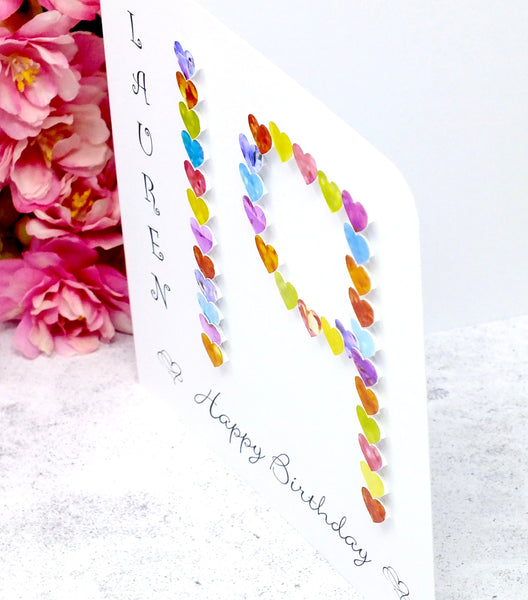 19th Birthday Card - Hearts, Personalised Side