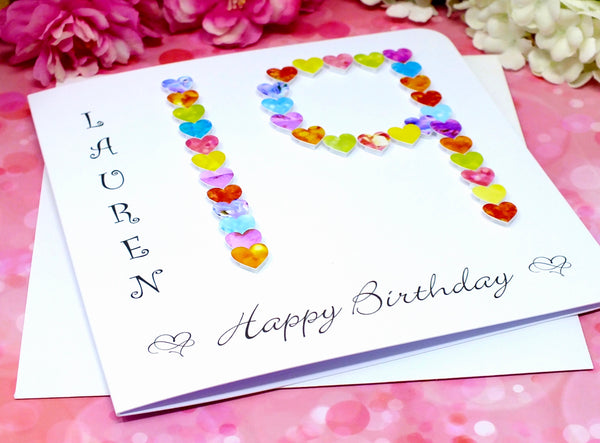 19th Birthday Card - Hearts, Personalised Alternate view
