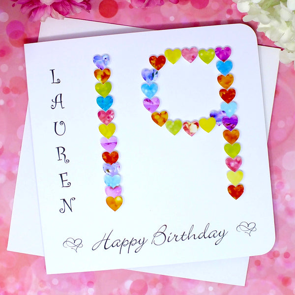 19th Birthday Card - Hearts, Personalised Front