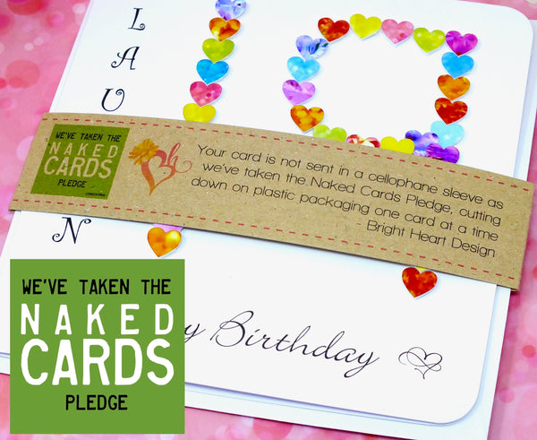 19th Birthday Card - Hearts, Personalised + Band