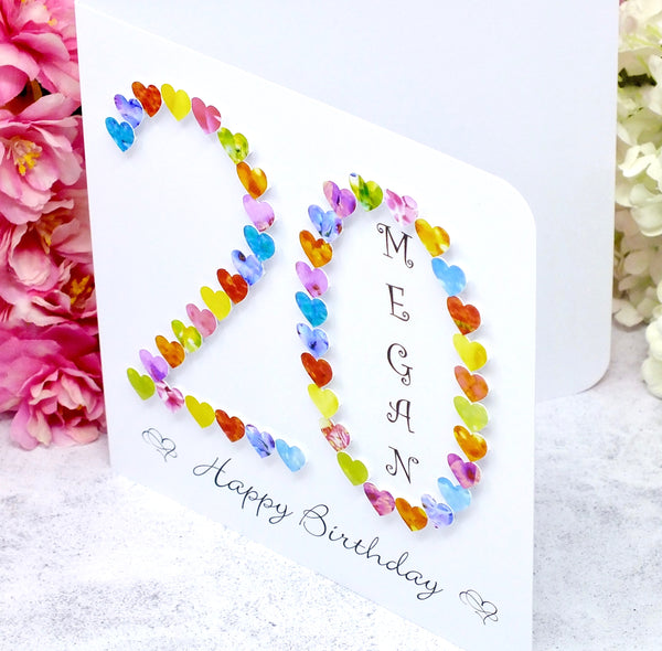 20th Birthday Card - Hearts, Personalised Side