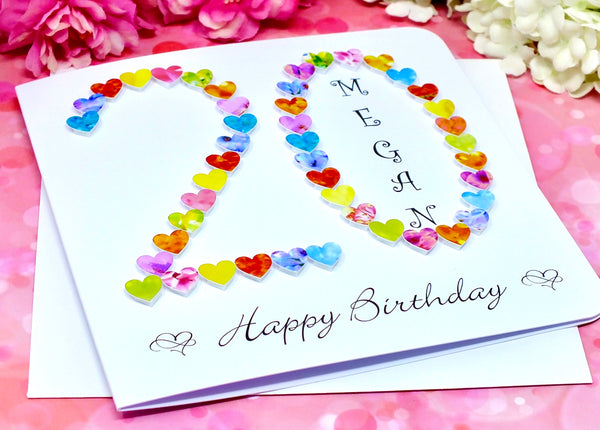 20th Birthday Card - Hearts, Personalised Alternate View