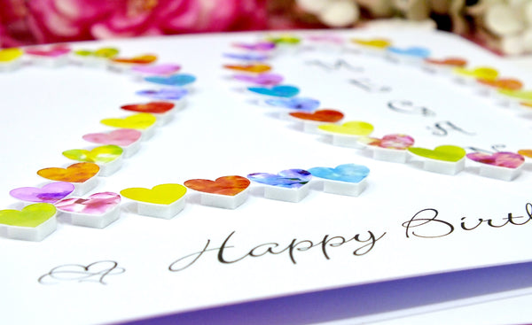 20th Birthday Card - Hearts, Personalised Close Up
