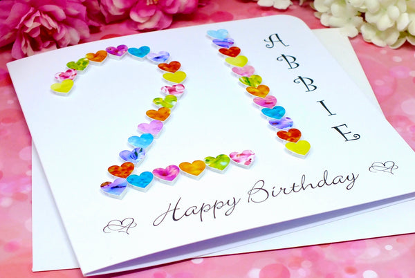 21st Birthday Card - Hearts, Personalised Alternate View