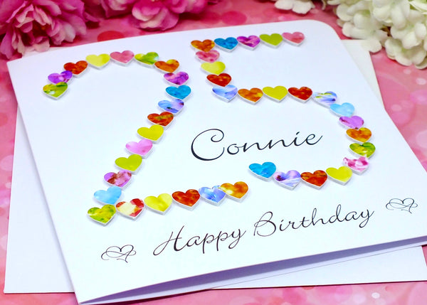 25th Birthday Card -Hearts, Personalised Alternate View