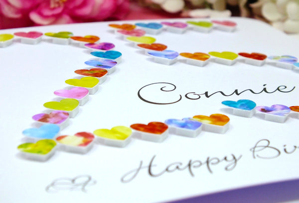 25th Birthday Card -Hearts, Personalised Close Up