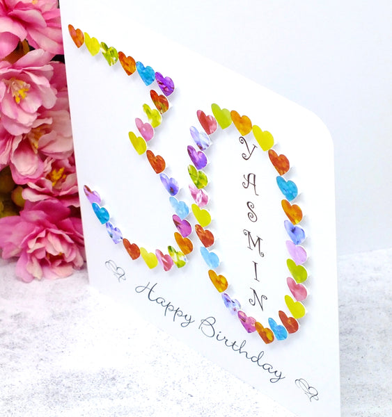 30th Birthday Card - Hearts, Personalised Side