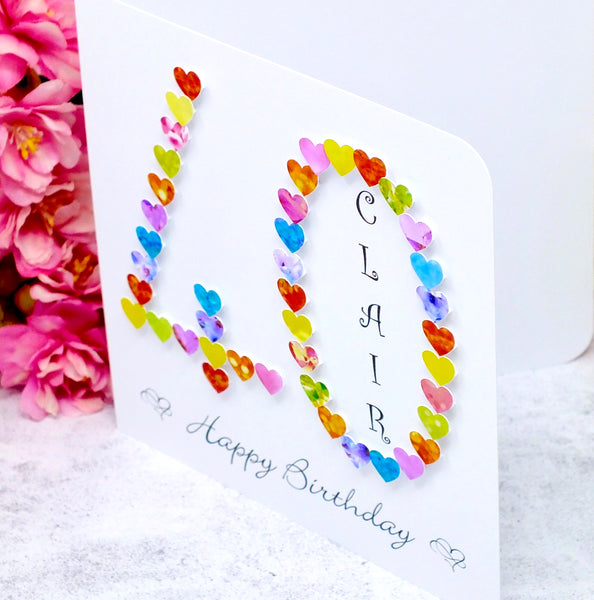 40th Birthday Card - Hearts, Personalised Side