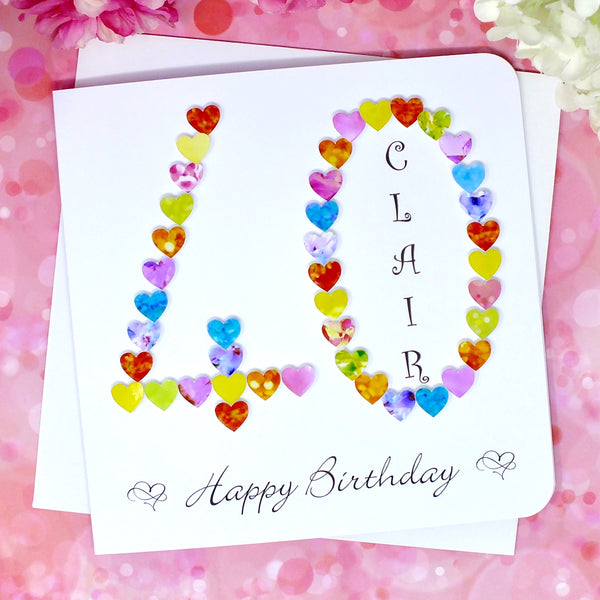 40th Birthday Card - Hearts, Personalised Front