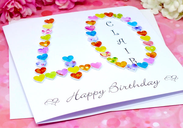 40th Birthday Card - Hearts, Personalised Alternate View