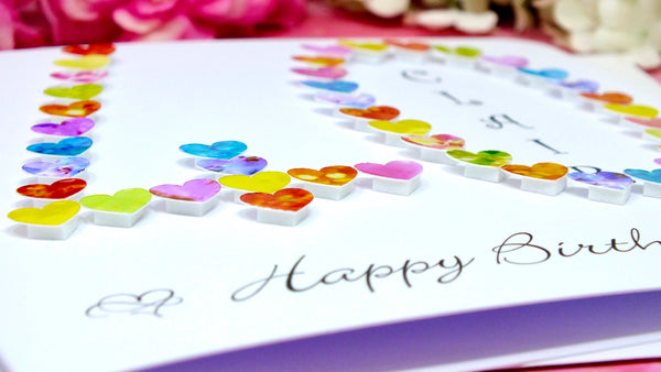 40th Birthday Card - Hearts, Personalised Close Up