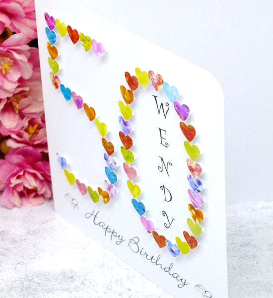 50th Birthday Card - Hearts, Personalised Side