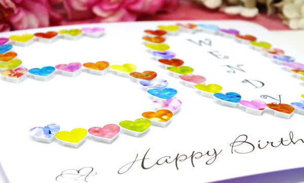 50th Birthday Card - Hearts, Personalised Close Up