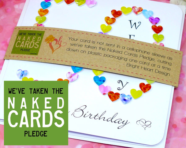 50th Birthday Card - Hearts, Personalised + Band