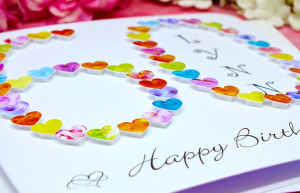 60th Birthday Card - Hearts, Personalised Close Up