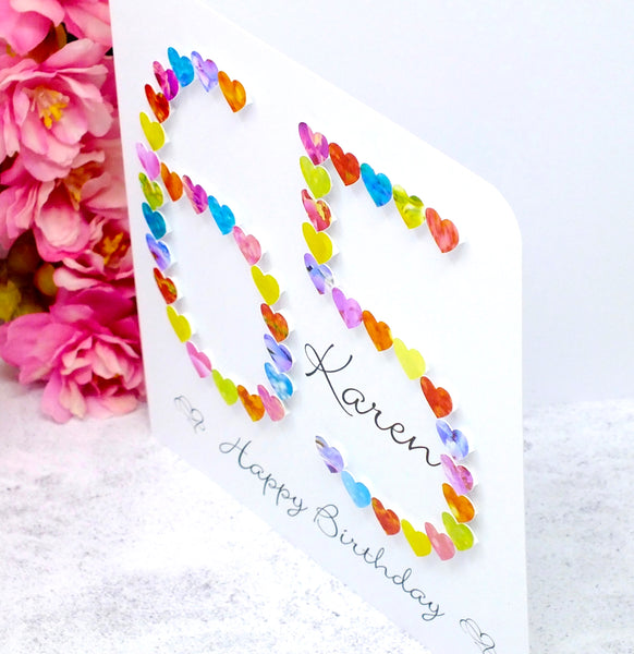 65th Birthday Card - Hearts, Personalised Side