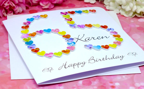 65th Birthday Card - Hearts, Personalised Alternate View