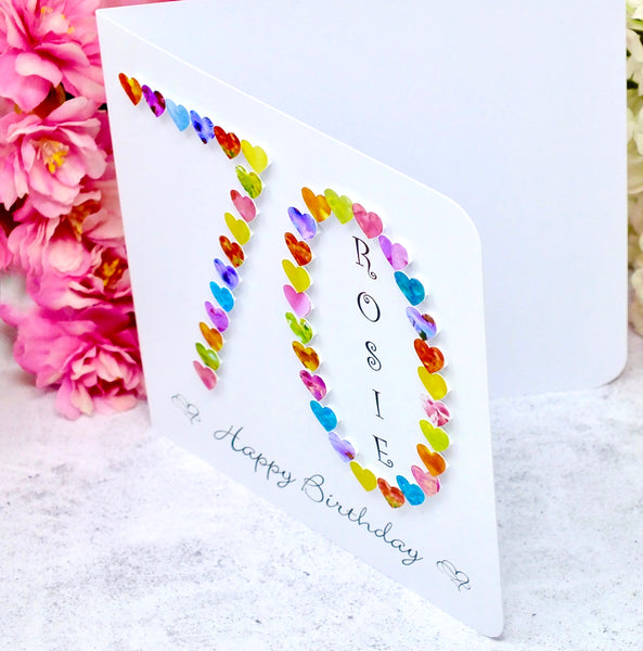 70th Birthday Card - Hearts, Personalised Side