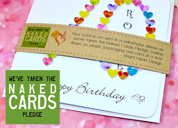 70th Birthday Card - Hearts, Personalised + Band