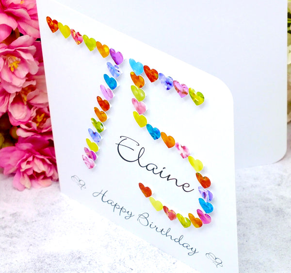 75th Birthday Card - Hearts, Personalised Side