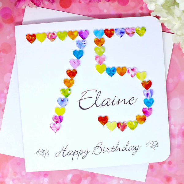 75th Birthday Card - Hearts, Personalised Front