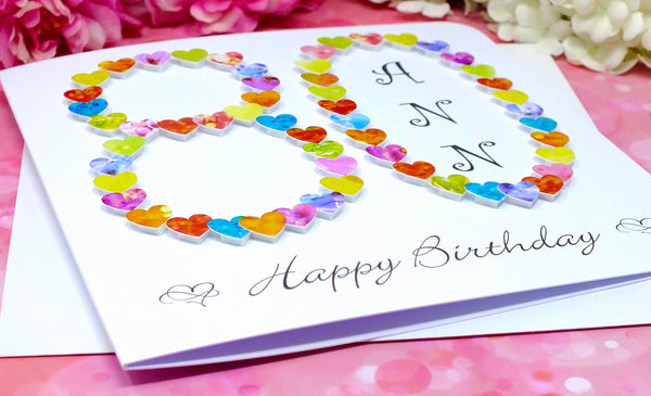 80th Birthday Card - Hearts, Personalised Alternate View
