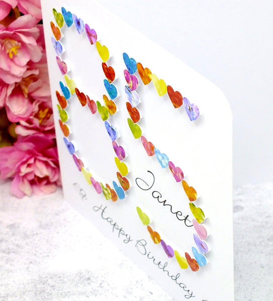 85th Birthday Card - Hearts, Personalised Side