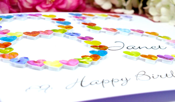 85th Birthday Card - Hearts, Personalised Close Up