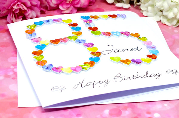 85th Birthday Card - Hearts, Personalised Alternate View