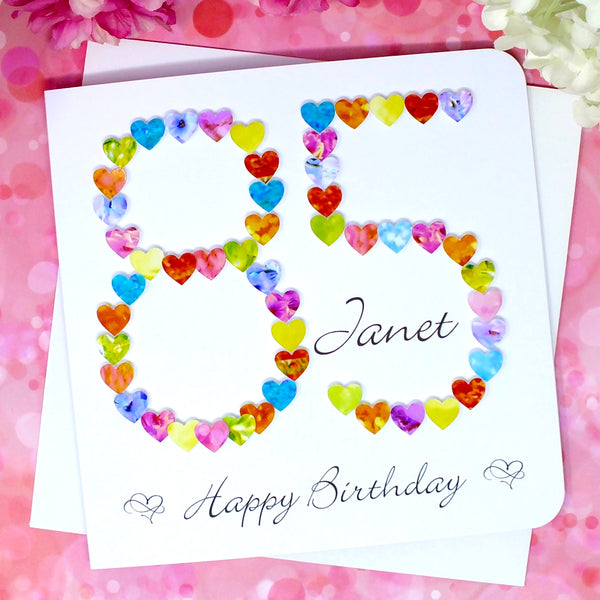 85th Birthday Card - Hearts, Personalised Front