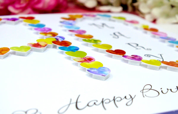 90th Birthday Card - Hearts, Personalised Close Up