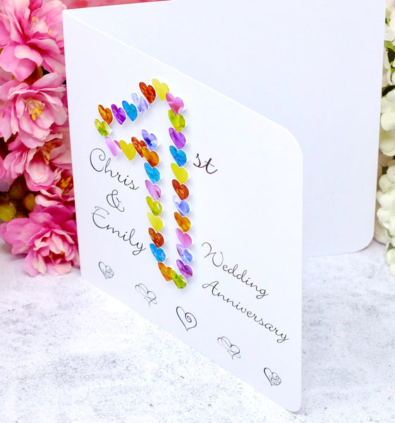 1st Wedding Anniversary Card - Hearts, Personalised Side