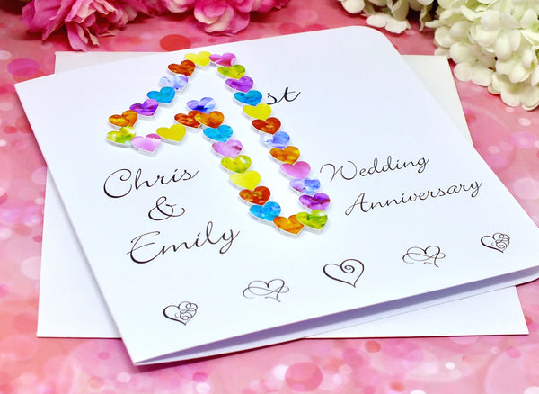 1st Wedding Anniversary Card - Hearts, Personalised Alternate View