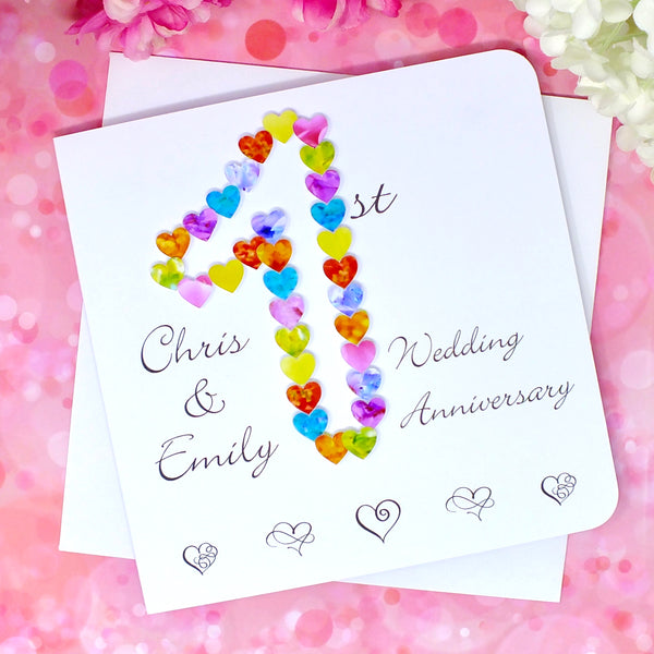 1st Wedding Anniversary Card - Hearts, Personalised Front