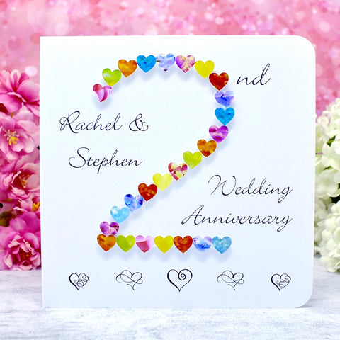 2nd Wedding Anniversary Card - Hearts, Personalised main