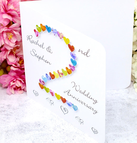 2nd Wedding Anniversary Card - Hearts, Personalised side