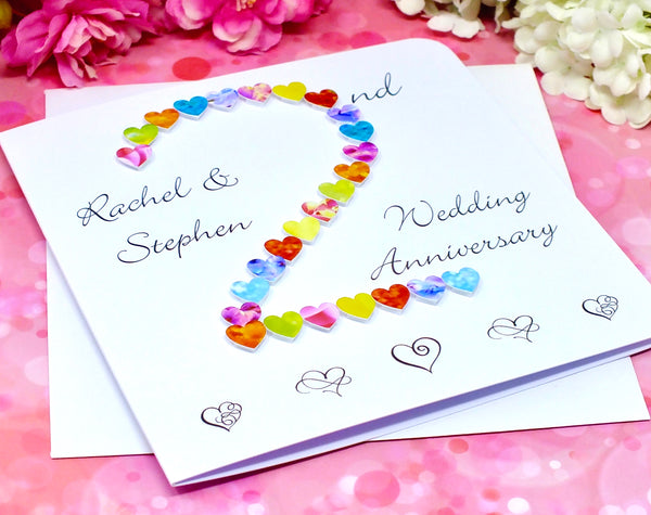 2nd Wedding Anniversary Card - Hearts, Personalised alternate view