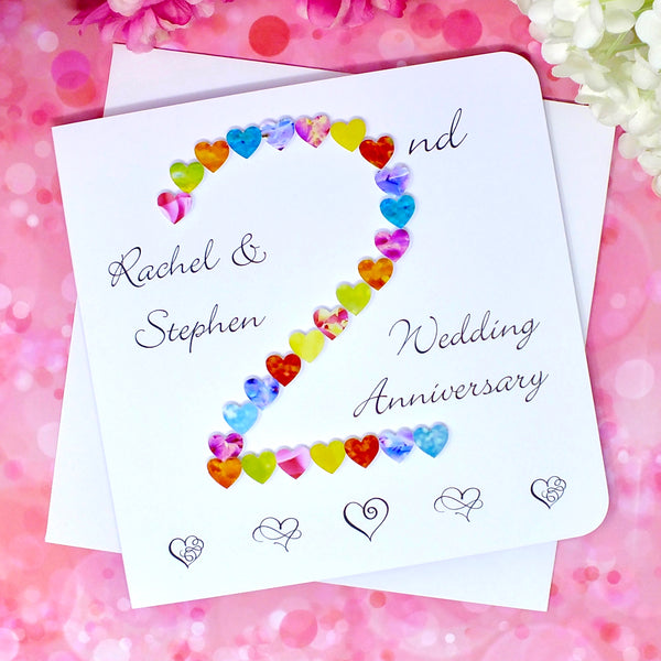 2nd Wedding Anniversary Card - Hearts, Personalised front